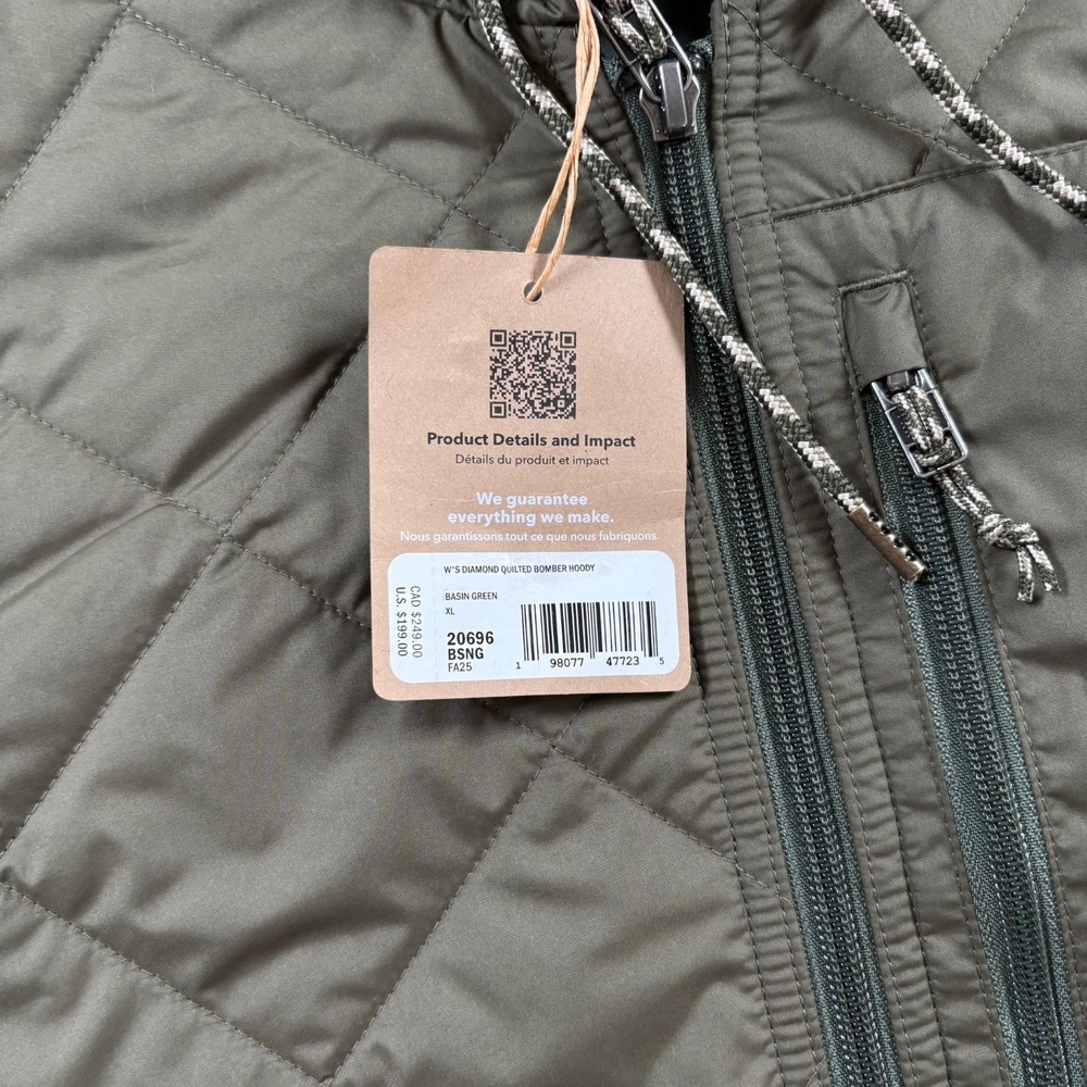 Patagonia Bomber Hoody Womens XL Basin Green Diamond Quilted Full Zip Jacket - Picture 5 of 8